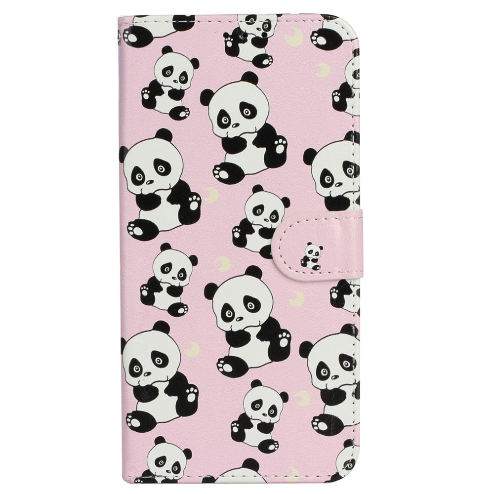 iPhone 16 Leder Tasche mit Kartenfächer - Happy Panda