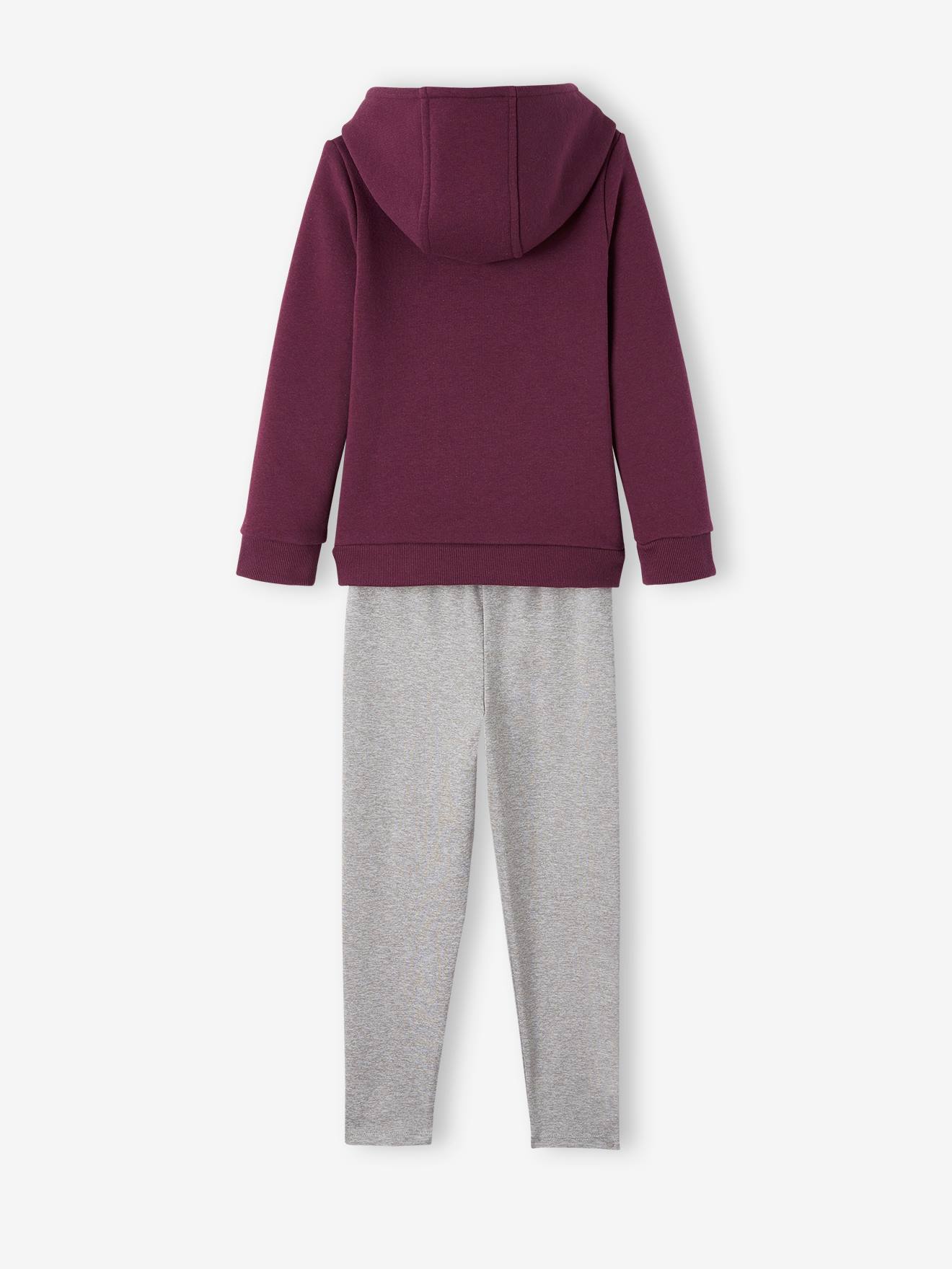 Conjunto de moletom feminino: blusa de moletom com estampa de coração + leggings, lisinhas roxas escuras com estampa.