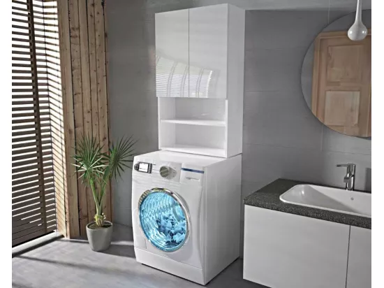 Laveo - Meuble mural pour machine à laver en BLANC laqué 60 cm