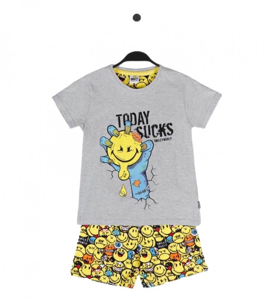Pijama Aznar Innova SMILEY de manga curta, cinza.
