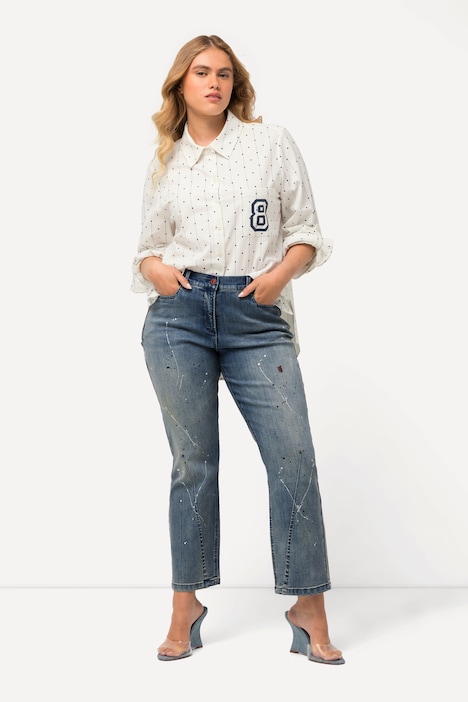 Jeans Mandy, Farbspritzer, Ziernaht, weites Bein