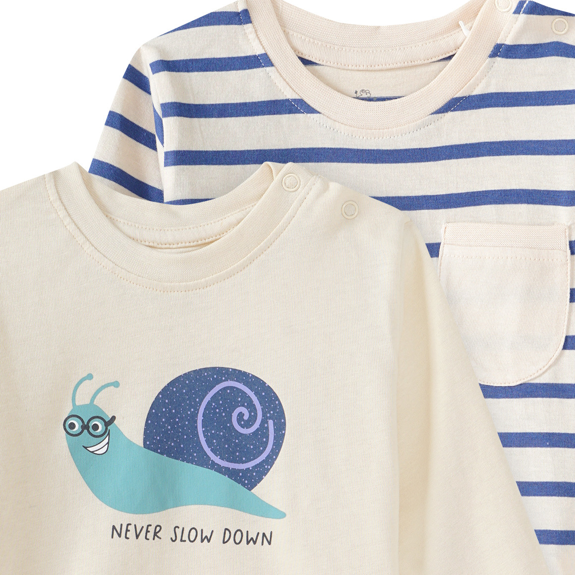 Topomini 2 Baby Langarmshirts aus Bio-Baumwolle creme / dunkelblau
