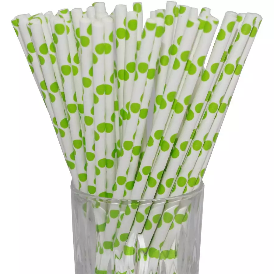 Luxentu Papier-Trinkhalme gepunktet 20 cm 100er Set grün