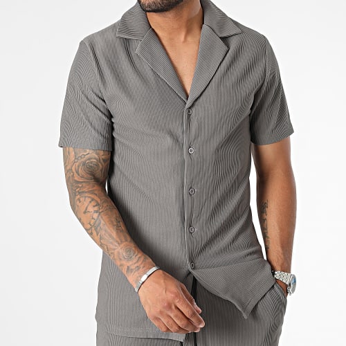 Ensemble Chemise Manches Courtes Et Short Jogging Gris Anthracite