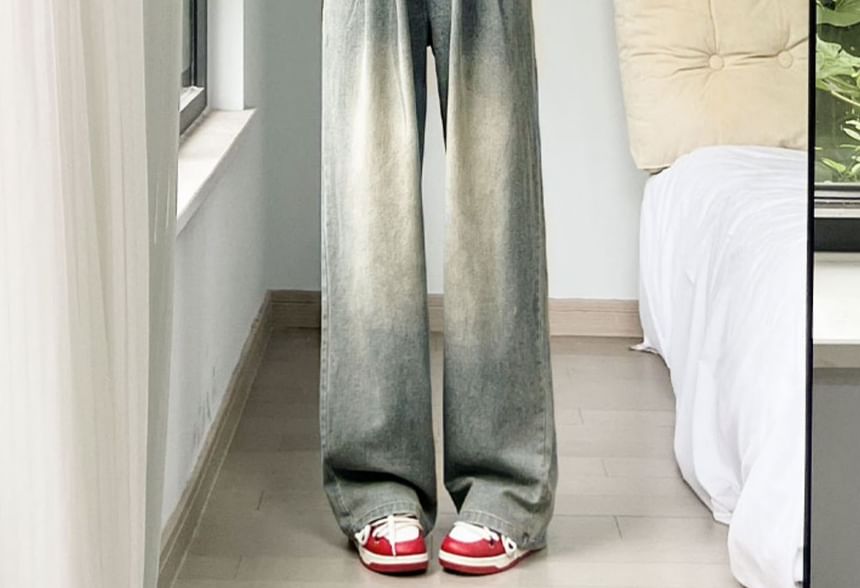 evanesce - Denim joggingbroek met hoge taille, elastische taille en wijde pijpen