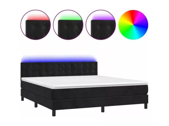 Sommier tapissier avec matelas et LED Noir 160x200 cm Velours