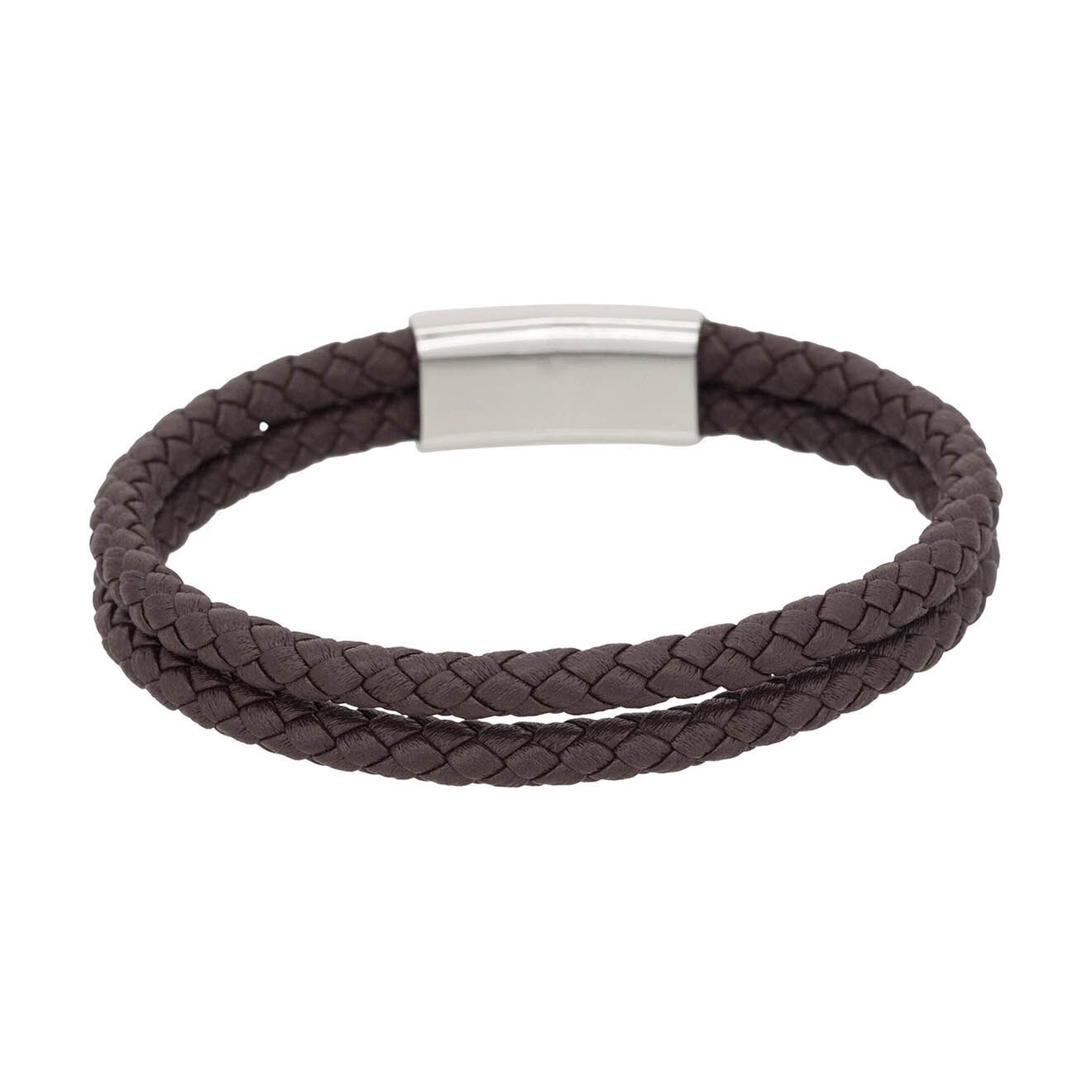 Jacobson Bracelet double Hooks en Acier & Cuir marron