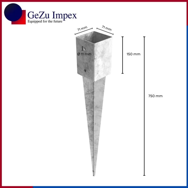 Stolpespyd firkant 71x71x750 mm, 8 stk