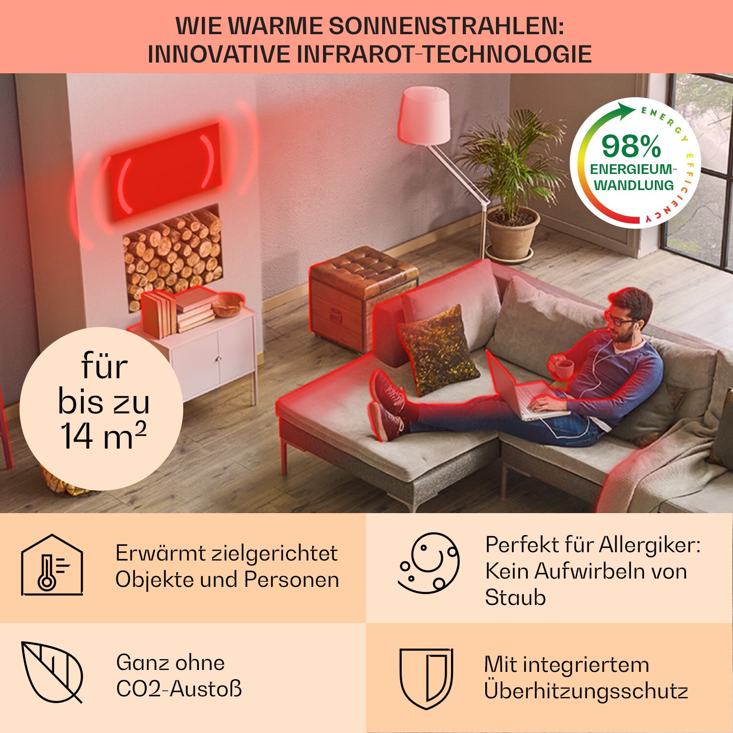 Wonderwall Air Art Smart Infrarotheizung 120x60cm 700W Wandinstallation App-Steuerung Sternennacht