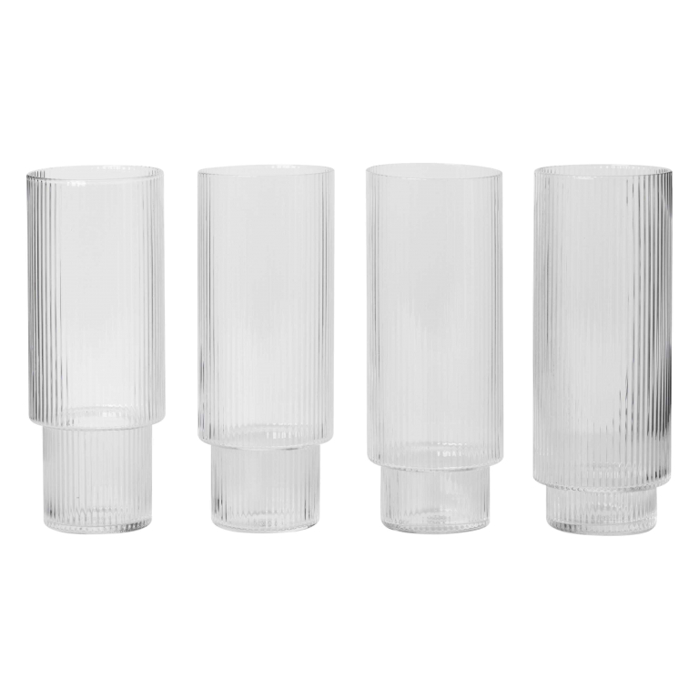 Ferm Living Ripple long drink glazen set van 4 Clear