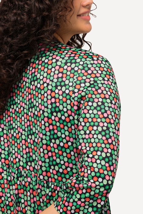 Jerseykleid, Punkte, Wickeloptik, V-Ausschnitt, 3/4-Arm