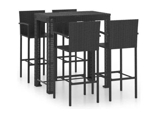 Ensemble de bar d'extérieur 5 pcs accoudoir Résine tressée Noir