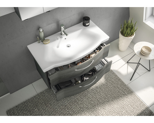 Badkamermeubelset serie 6005 Sprint BxD 97 x 48,1 cm, frontkleur grafiet, 2-delige set met keramische wastafel