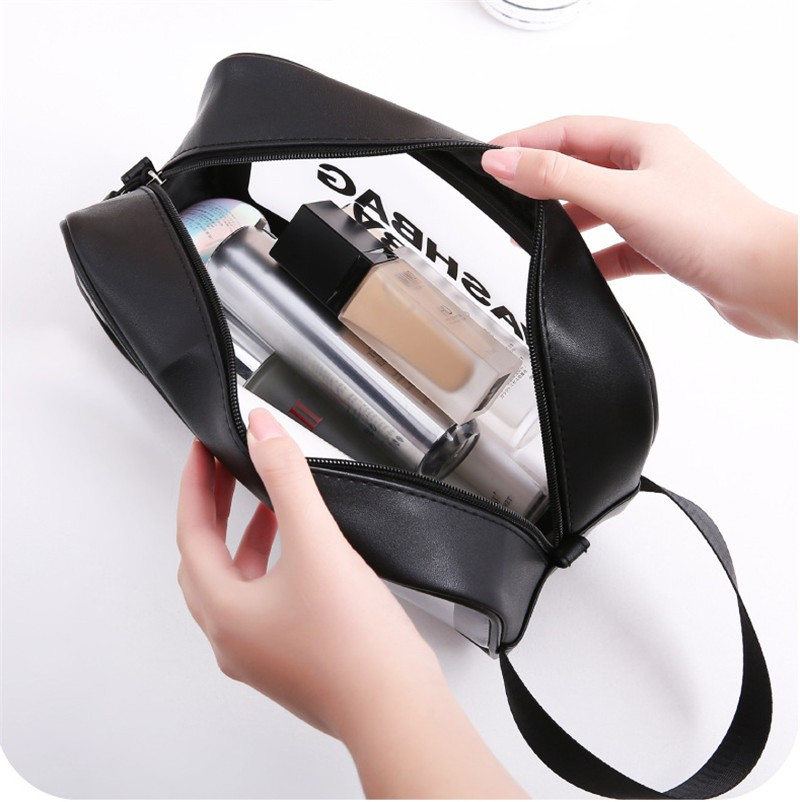 (26x15x9cm) Kosmetik Make Up Tasche Necessaire Organizer Bag - Schwarz / Transparent