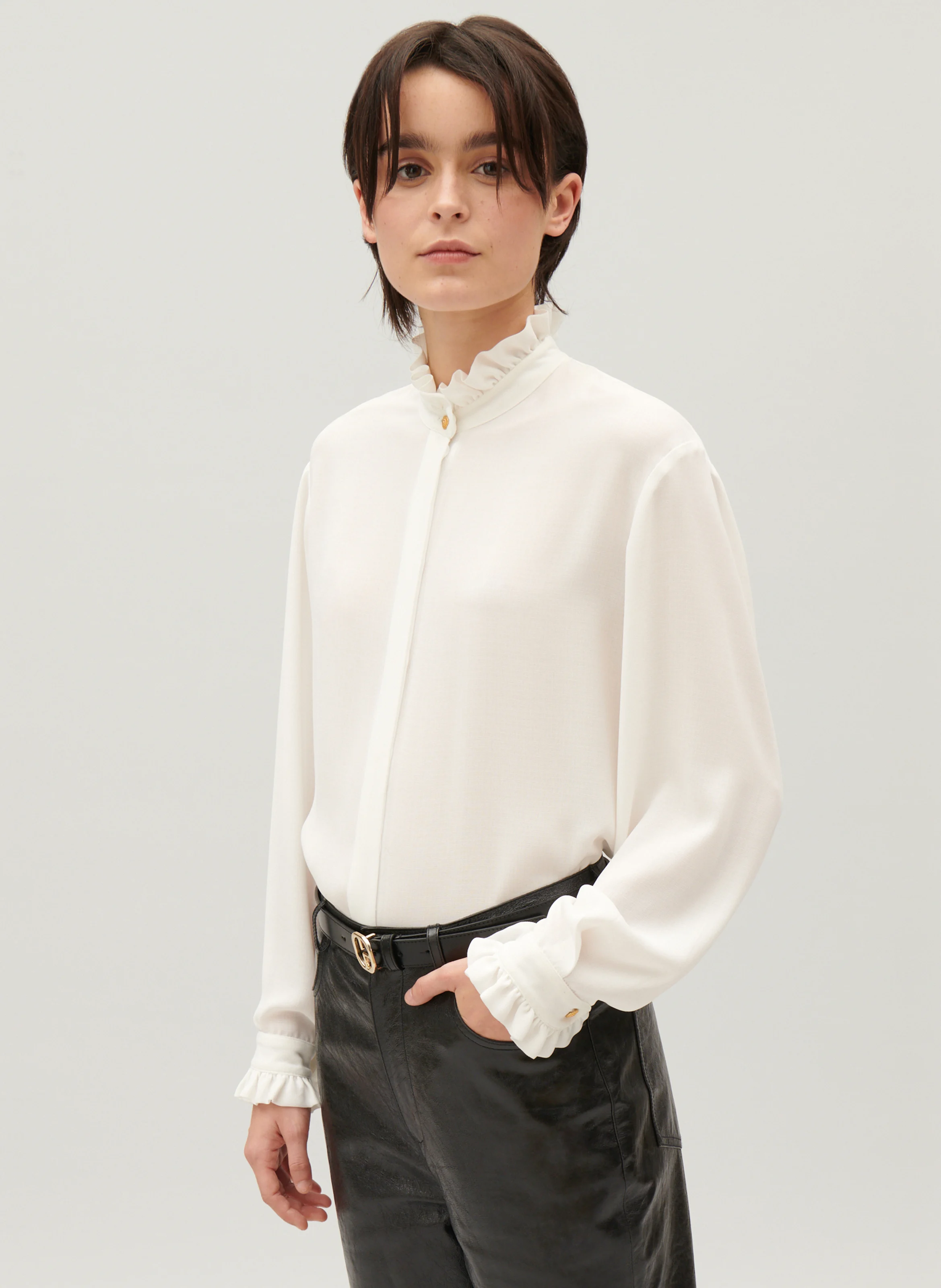 Chemise col claudine en soie | Blanc