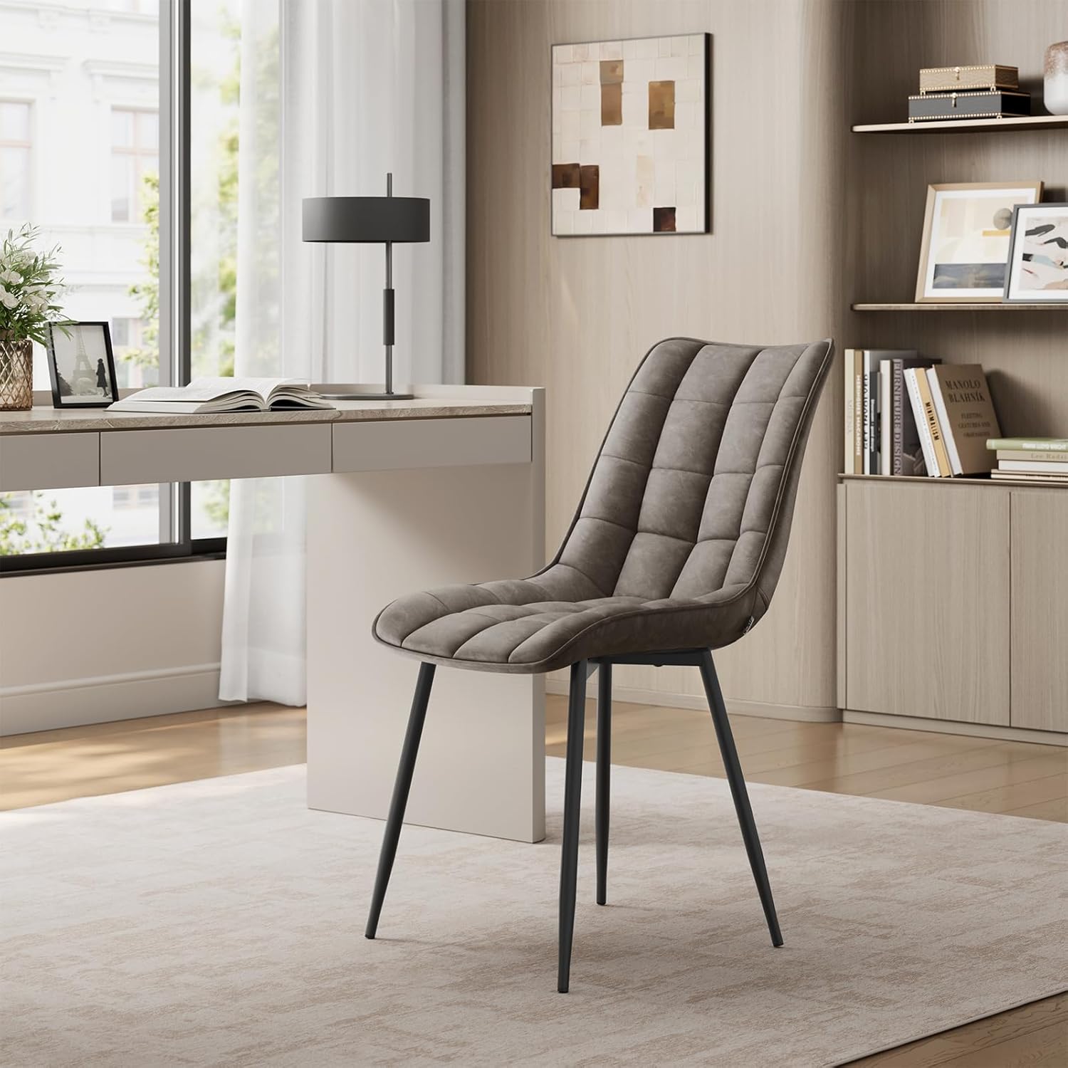 WOLTU Esszimmerstühle 2er Set, für Wohnzimmer Küche Esszimmer, Küchenstühle gepolstert mit Rückenlehne, Sitzfläche aus Kunstleder, mit Metallbeinen, bis 150 kg belastbar, Dunkelgrau