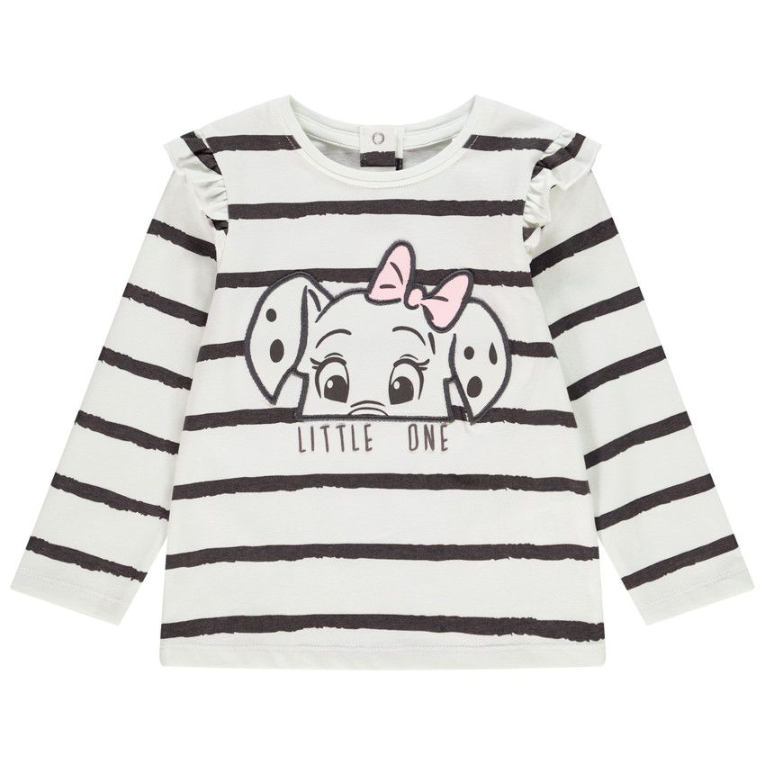 T-shirt manches longues rayé broderie 101 Dalmatiens Disney - Ecru