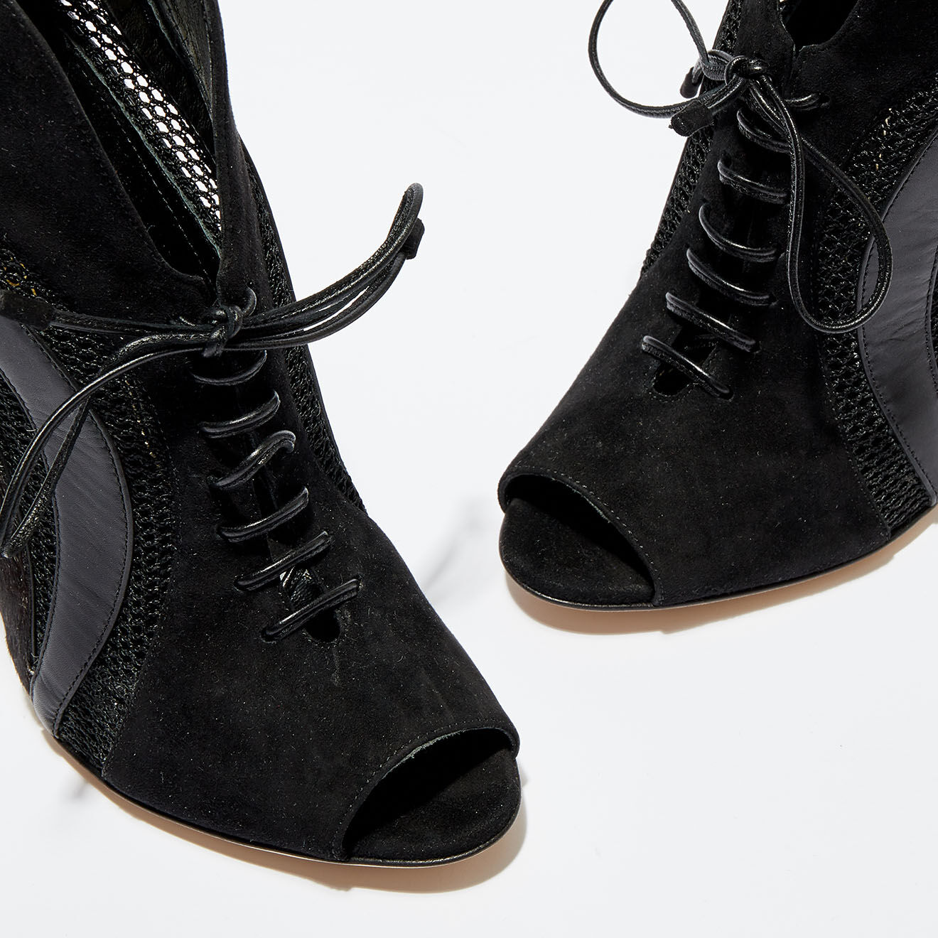 Sergio Rossi Bottines en Cuir, Velours de Cuir, Poney & Résille Sing noir/nude Talon 11 cm