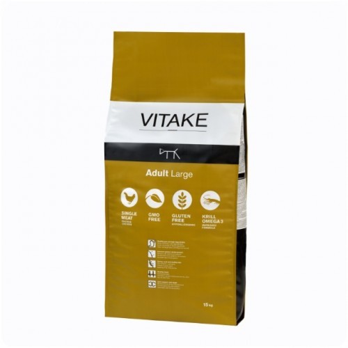 Ração Vitake para cães adultos de porte grande, sabor frango.