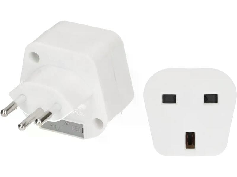 Max Hauri Reiseadapter GB – CH, Weiss Reise- und Übergangsstecker ermöglicht Verwendung von 3-poligen Geräten mit Schweizer-Stecker in Grossbritannien