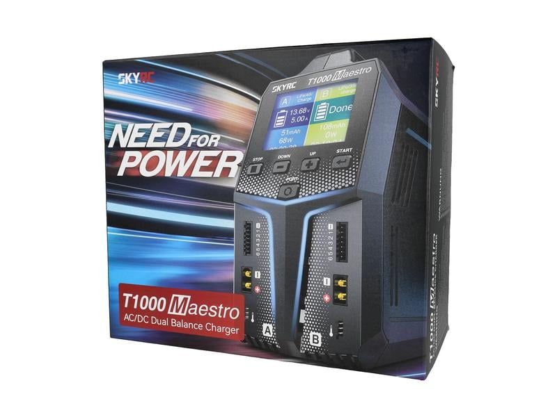 SKYRC Dual-Ladegerät T1000 AC/DC 1-6S, 450 W Modellbau Ladegerät mit 2 unabhängige Ladekanälen