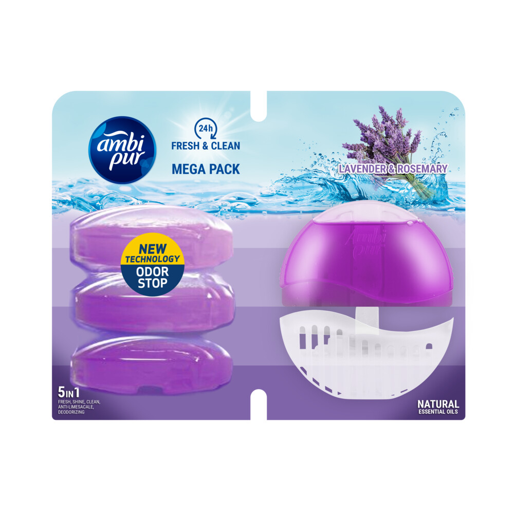 Ambi Pur Toiletblok Houder + 4 Navullingen Lavendel & Rozemarijn