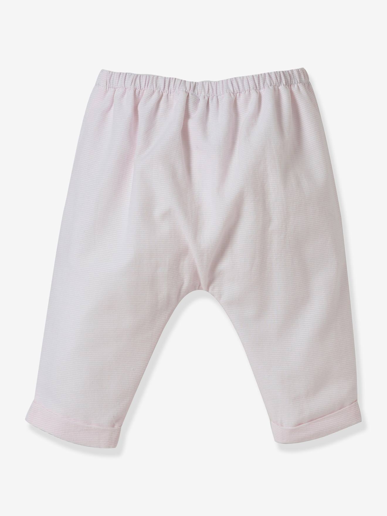 Calças harém para bebê CYRILLUS em malha piqué de algodão rosa claro liso