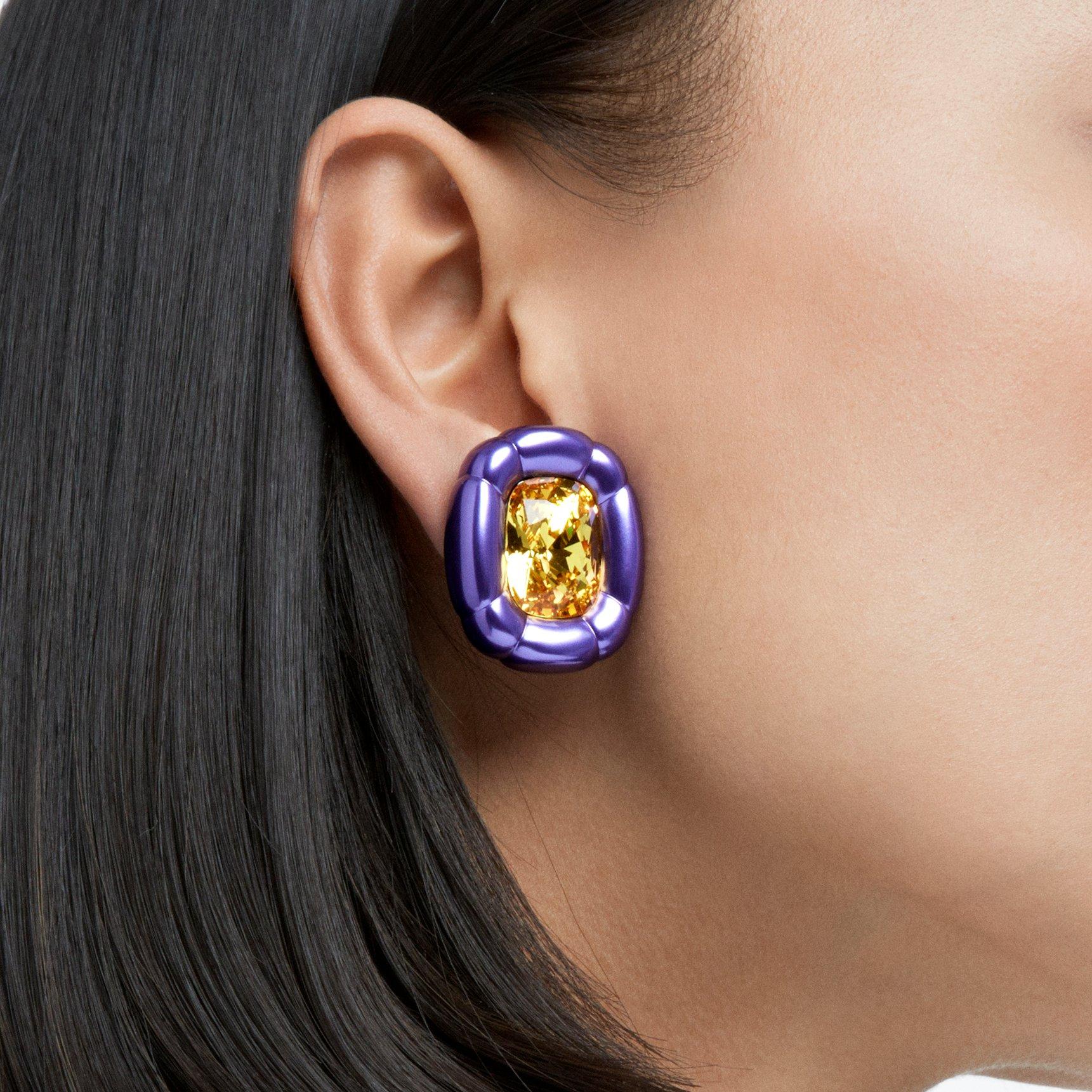 Swarovski Dulcis clip earrings, Cushion cut, Purple