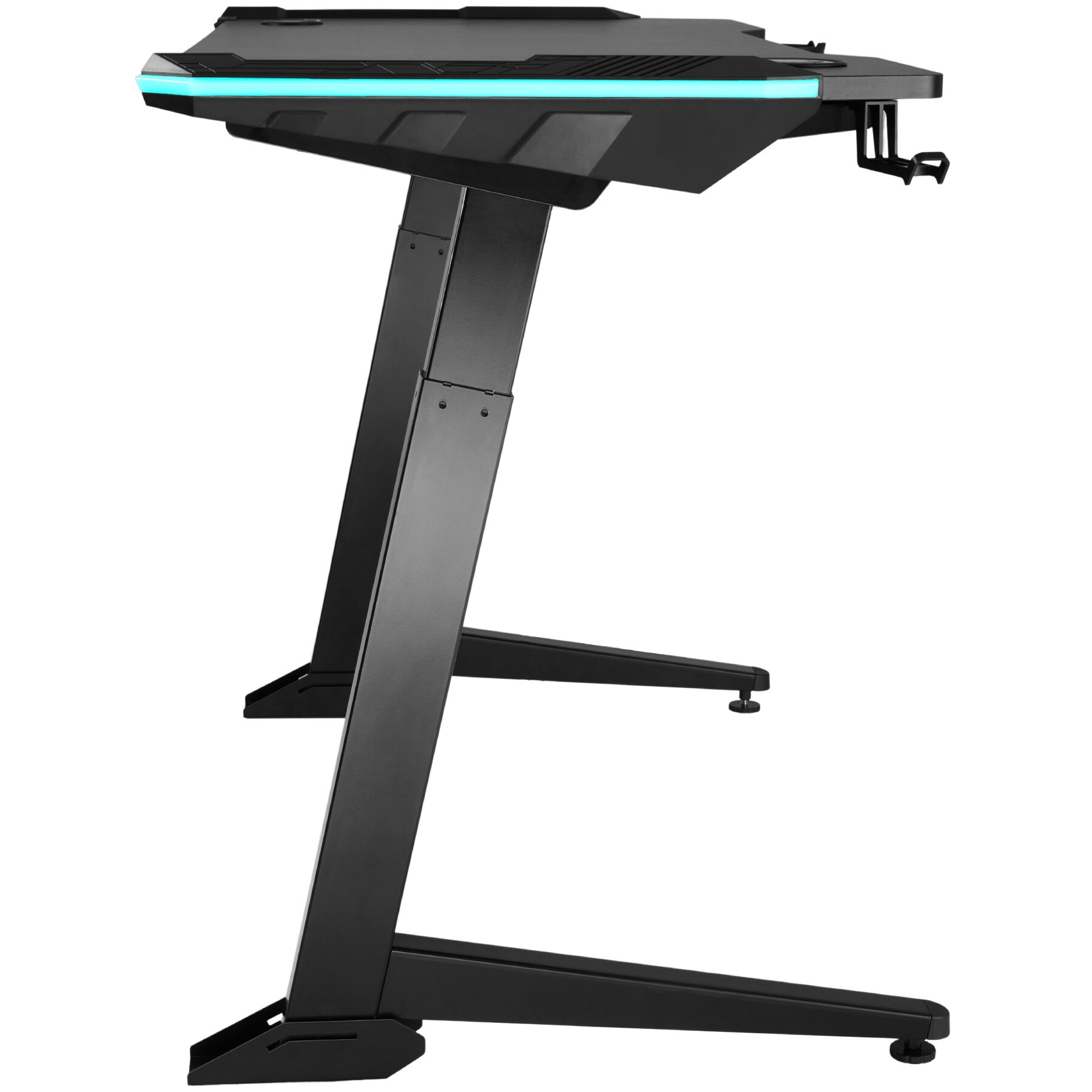 tectake® Schreibtisch, höhenverstellbar, Tischplatte in Carbon-Optik mit LED-Zierleisten, 1300 x 672 x 720 - 1210 mm