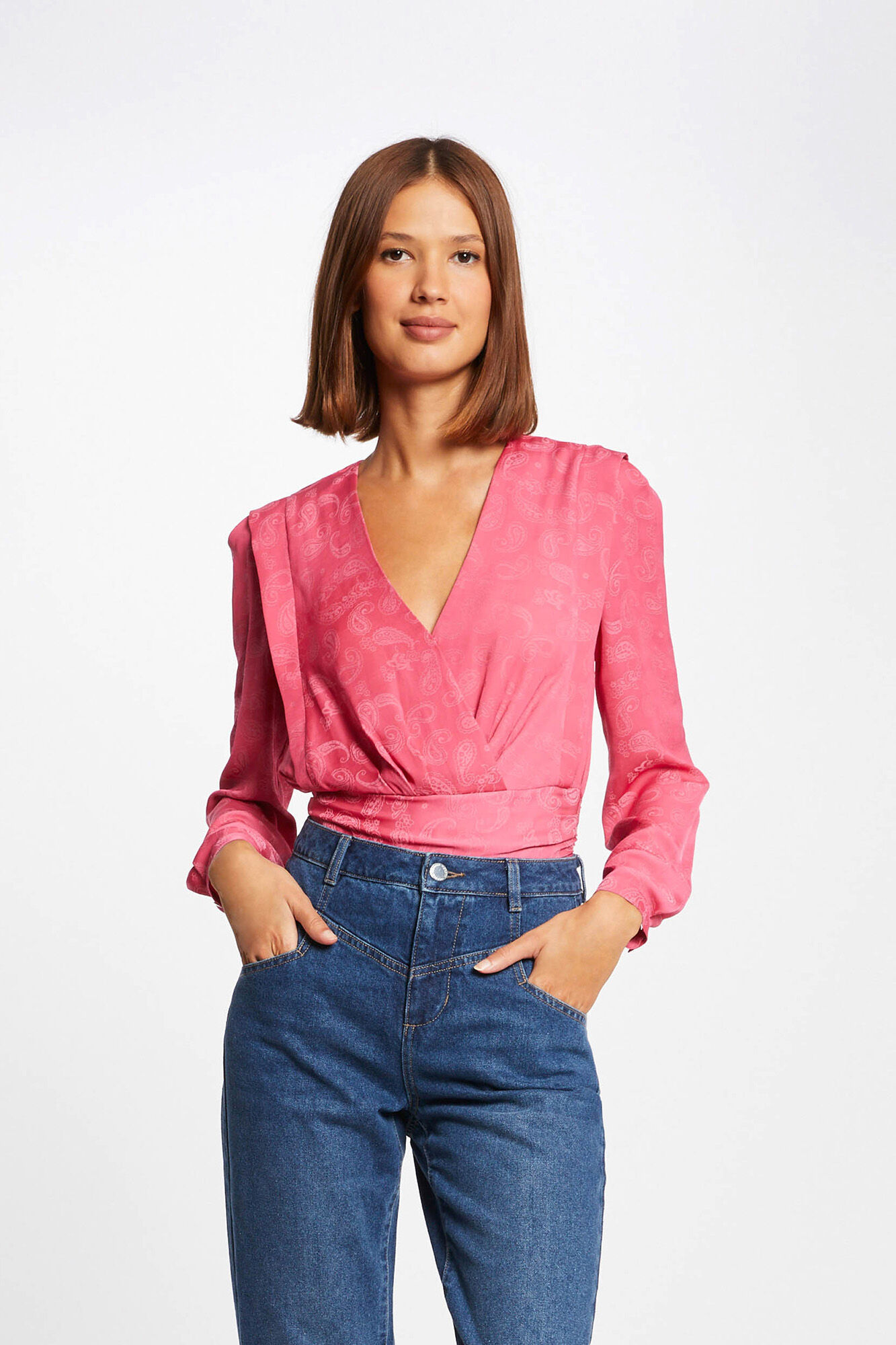 Blusa de manga comprida estampada - Fúcsia
