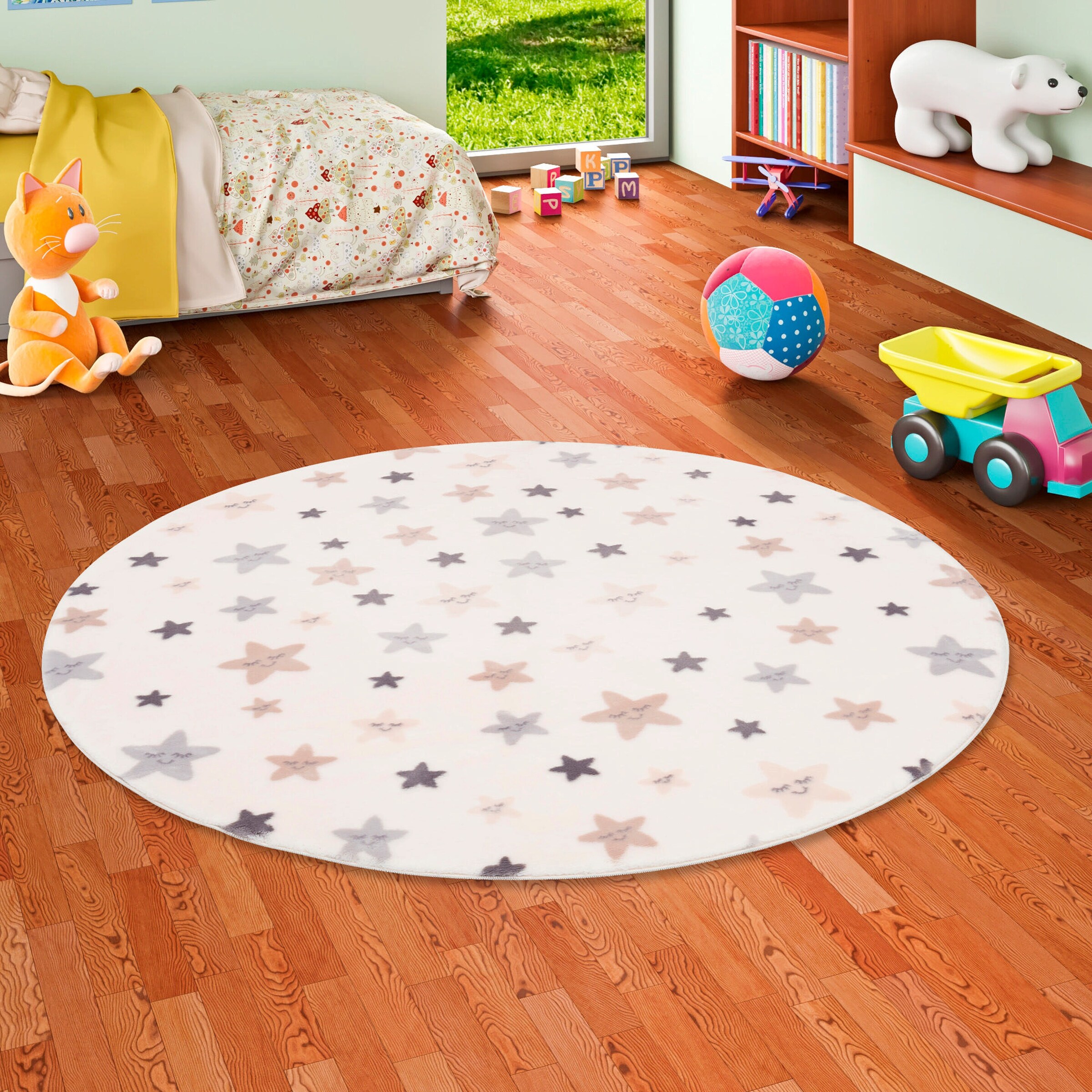 Pergamon Super Soft Fellteppich Pearl Kids Sterne Rund Creme