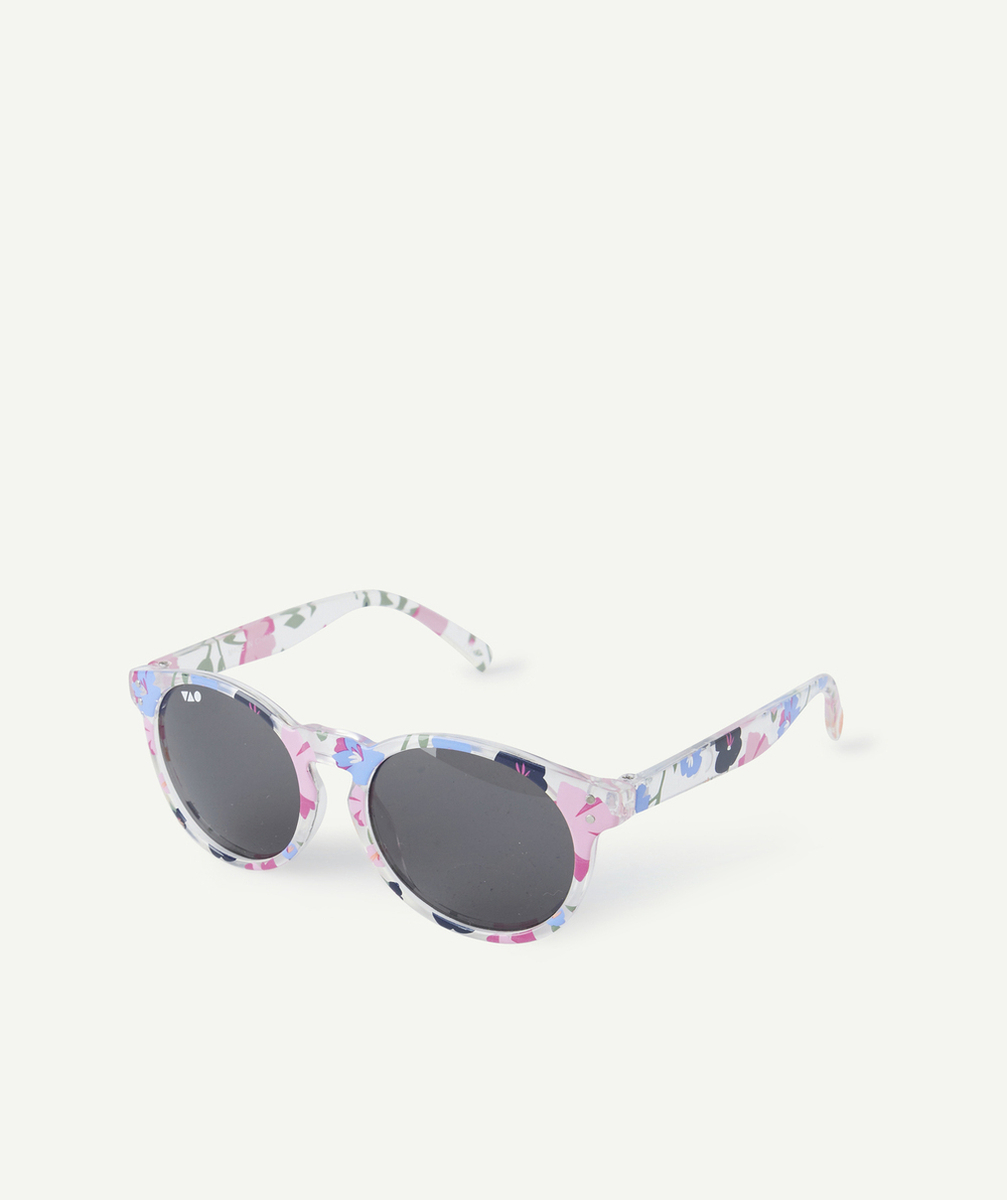 lunettes de soleil fille transparentes et imprimés fleurs rose et bleu