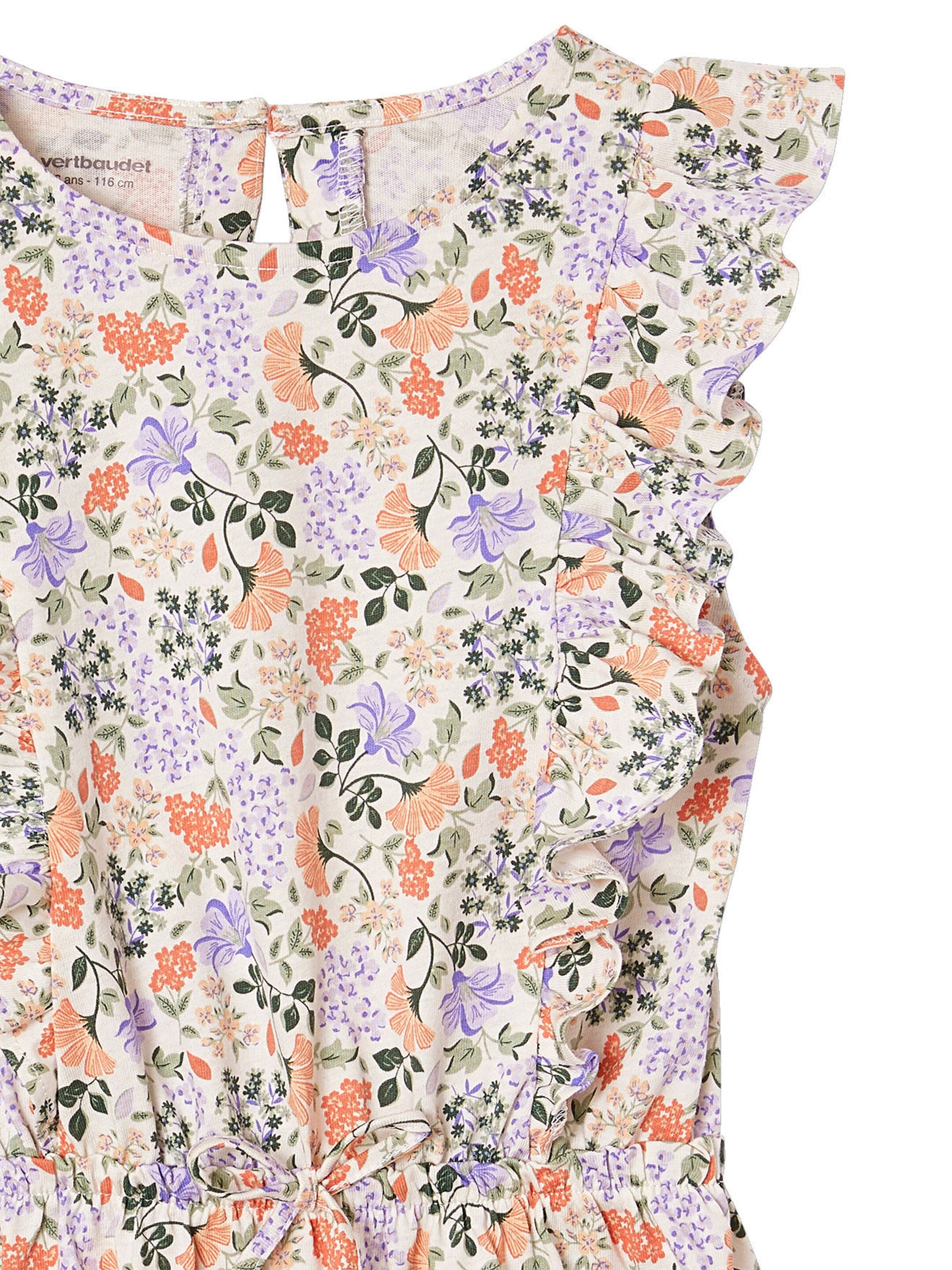 Vertbaudet Bedrucktes Mädchen Jerseykleid mit Volantärmeln wollweiß