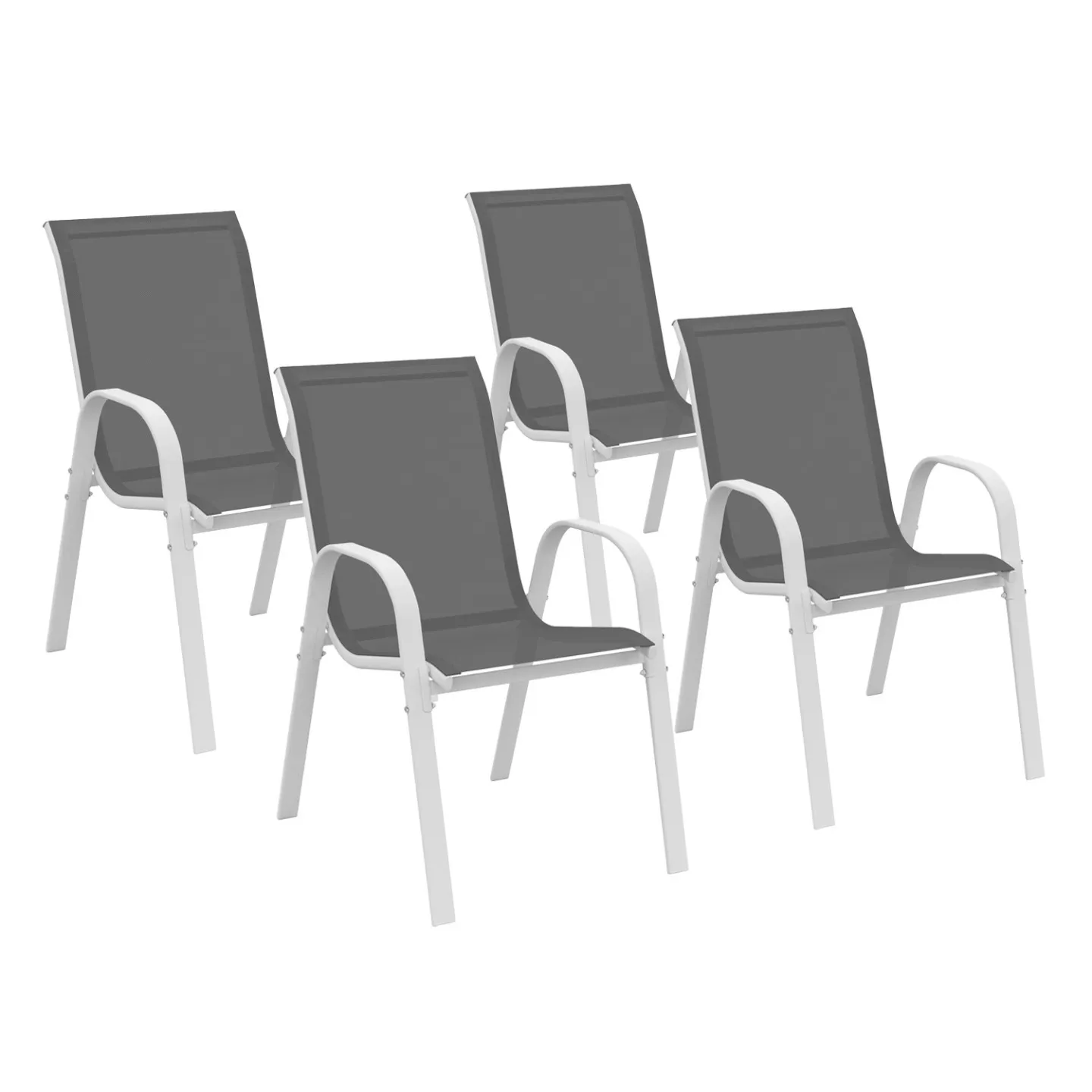 Lot de 4 chaises de jardin LYMA métal et textilène empilables blanc et gris