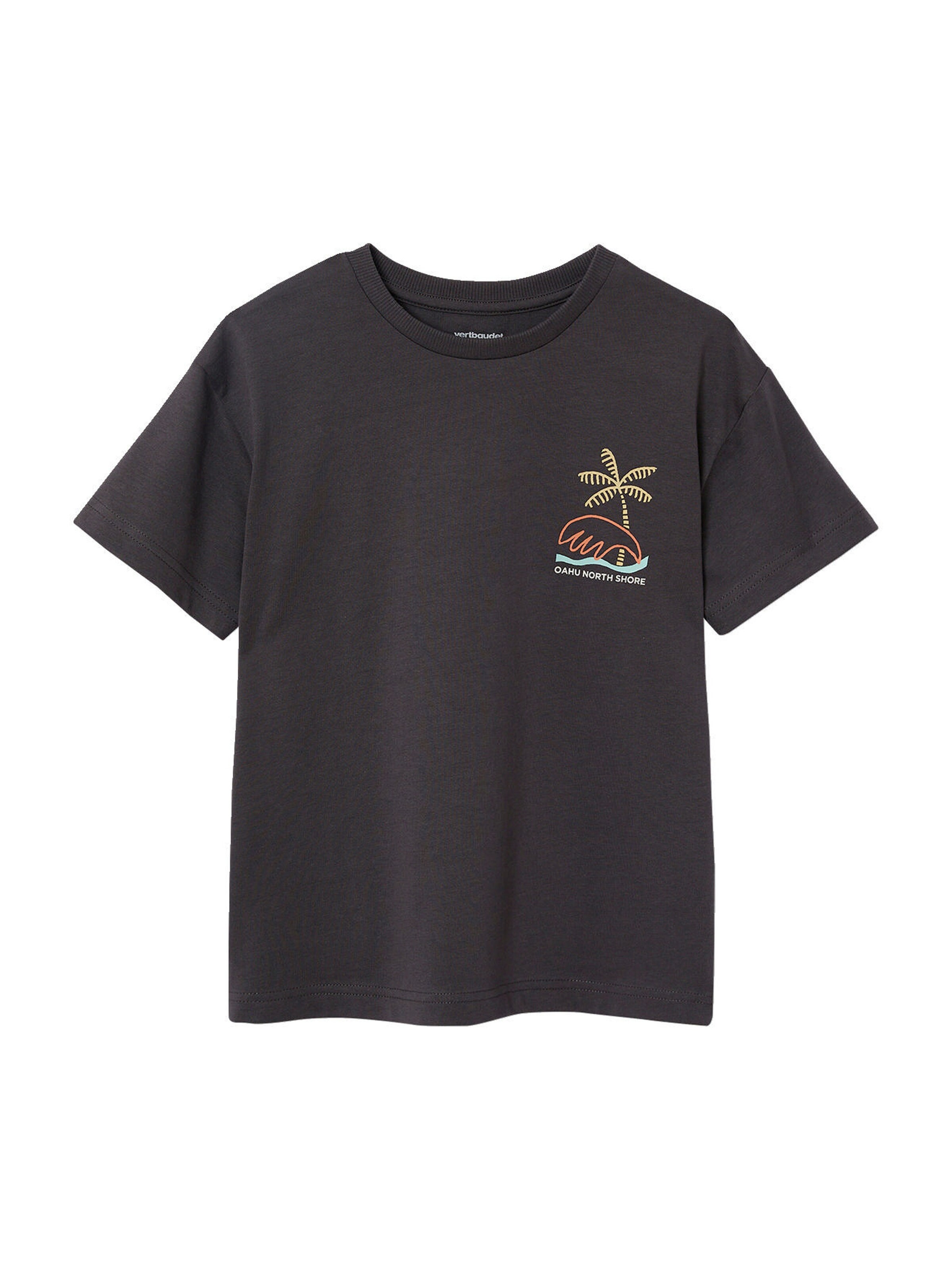 Vertbaudet Jungen T-Shirt mit Motiv vorn und hinten, mit Recycling-Baumwolle anthrazit