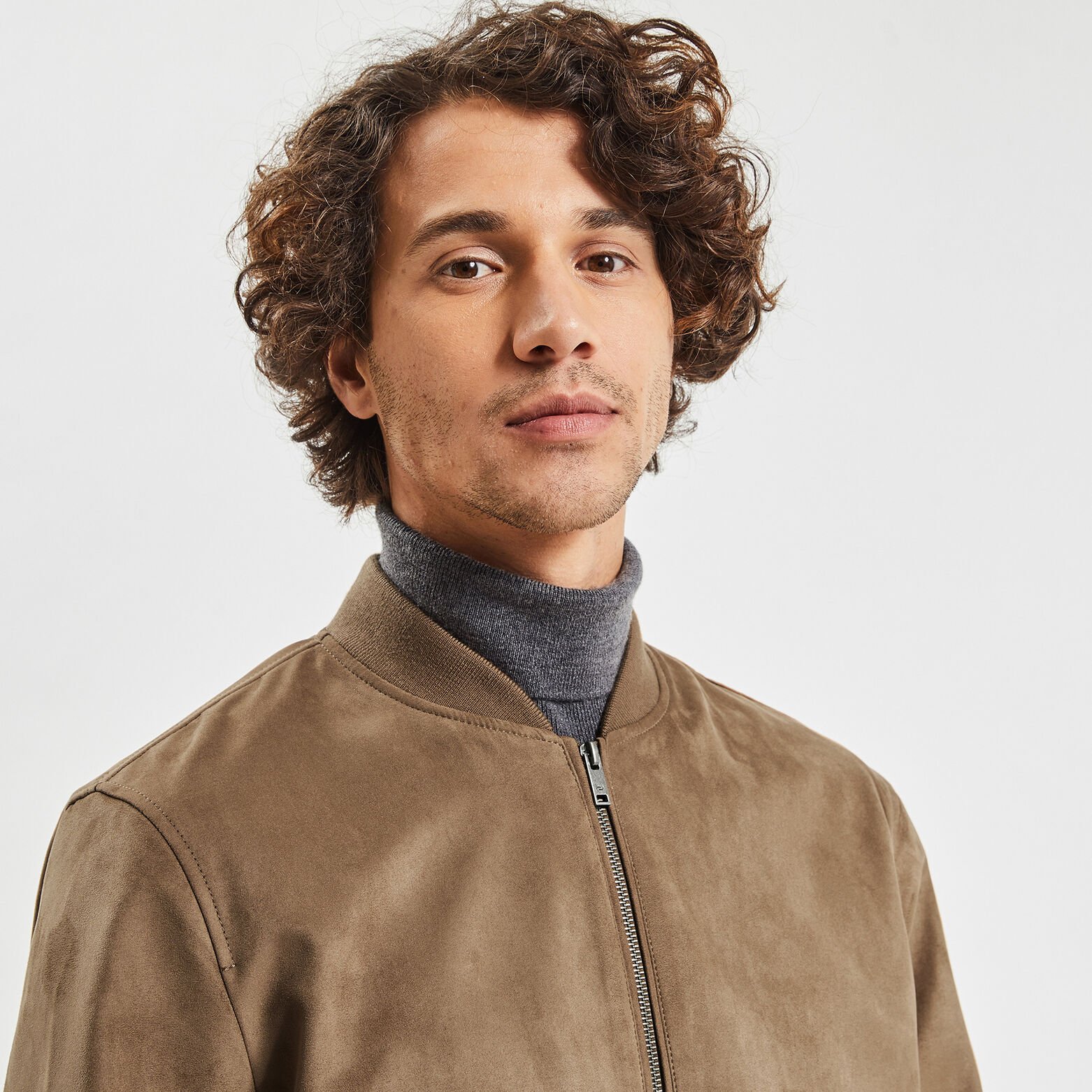 Blouson zippé aspect velours Jaune