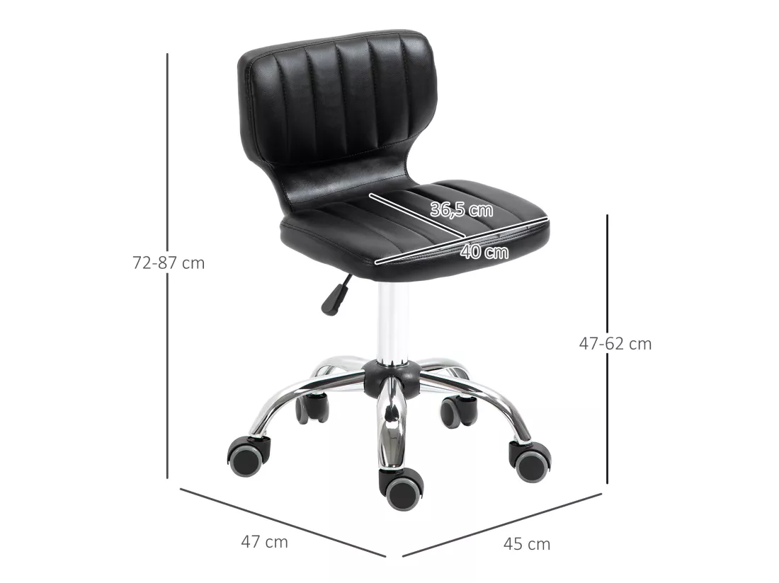 Tabouret de massage - tabouret de travail pivotant 360° - hauteur assise réglable 47-62 cm - revêtement synthétique matelassé noir métal chromé