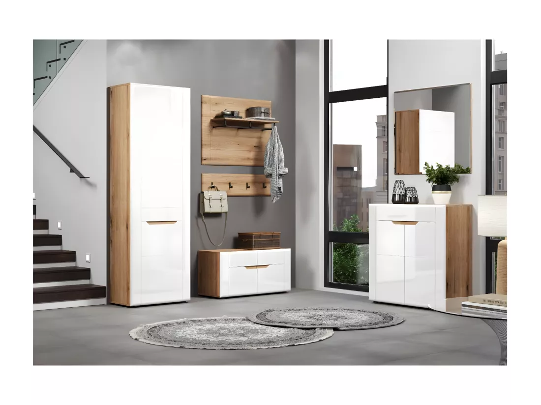 Marlon armoire de rangement brillant blanc, chêne décor.