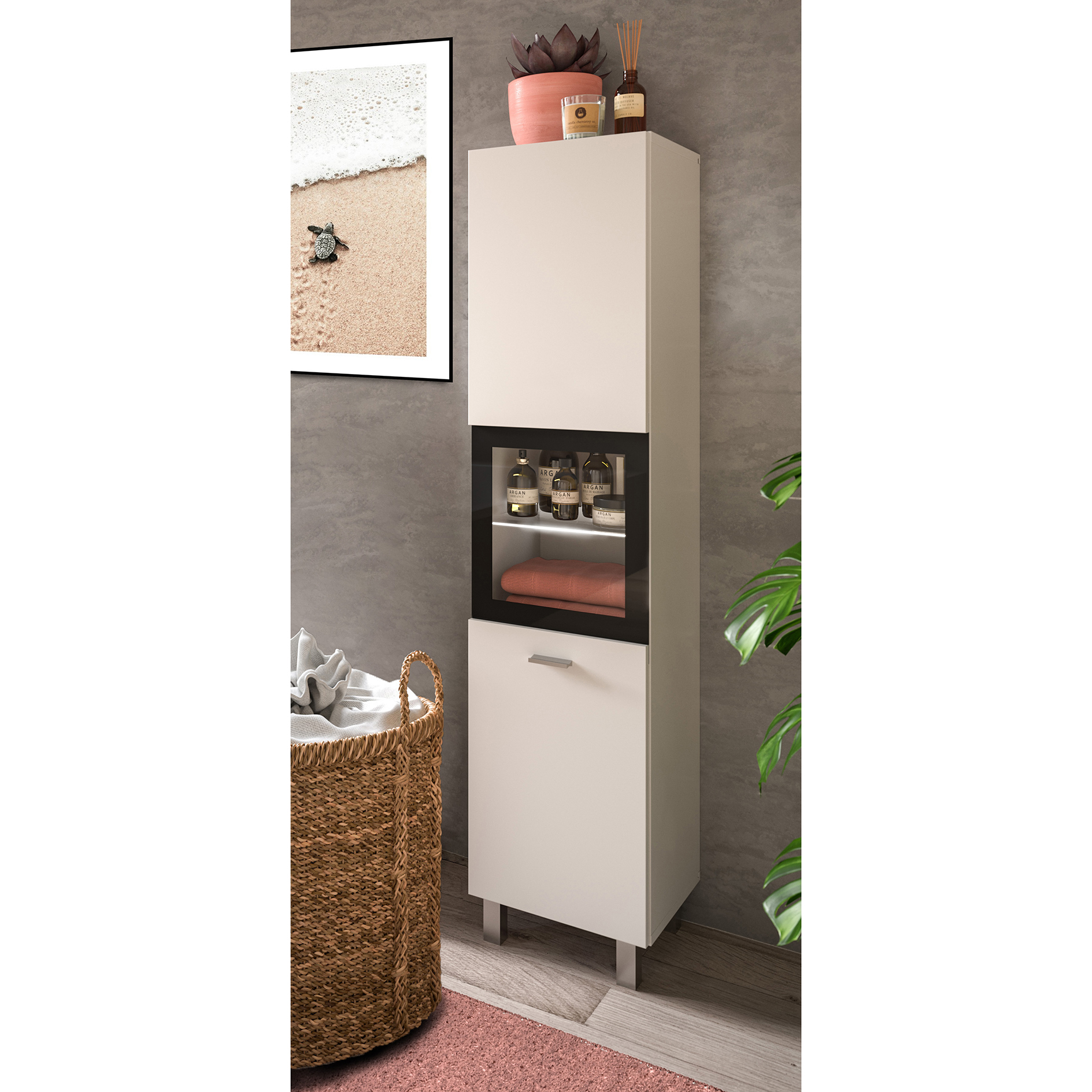 Badschrank BOSTON - weiß-schwarz - 30 cm
