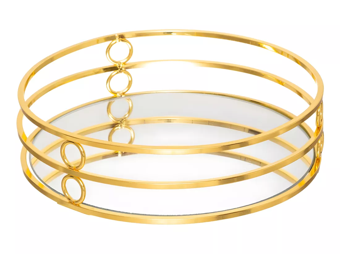 Lot de 2 Plateaux en Métal Doré et Miroir