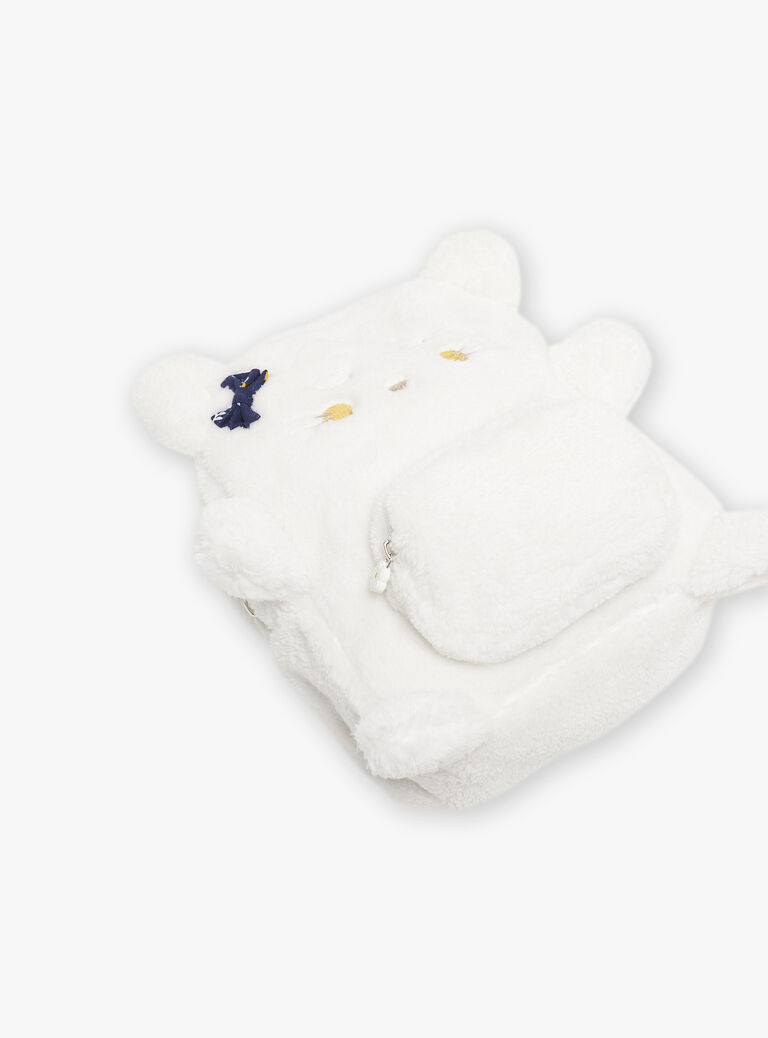 Sac écru en fourrure synthétique forme animal
