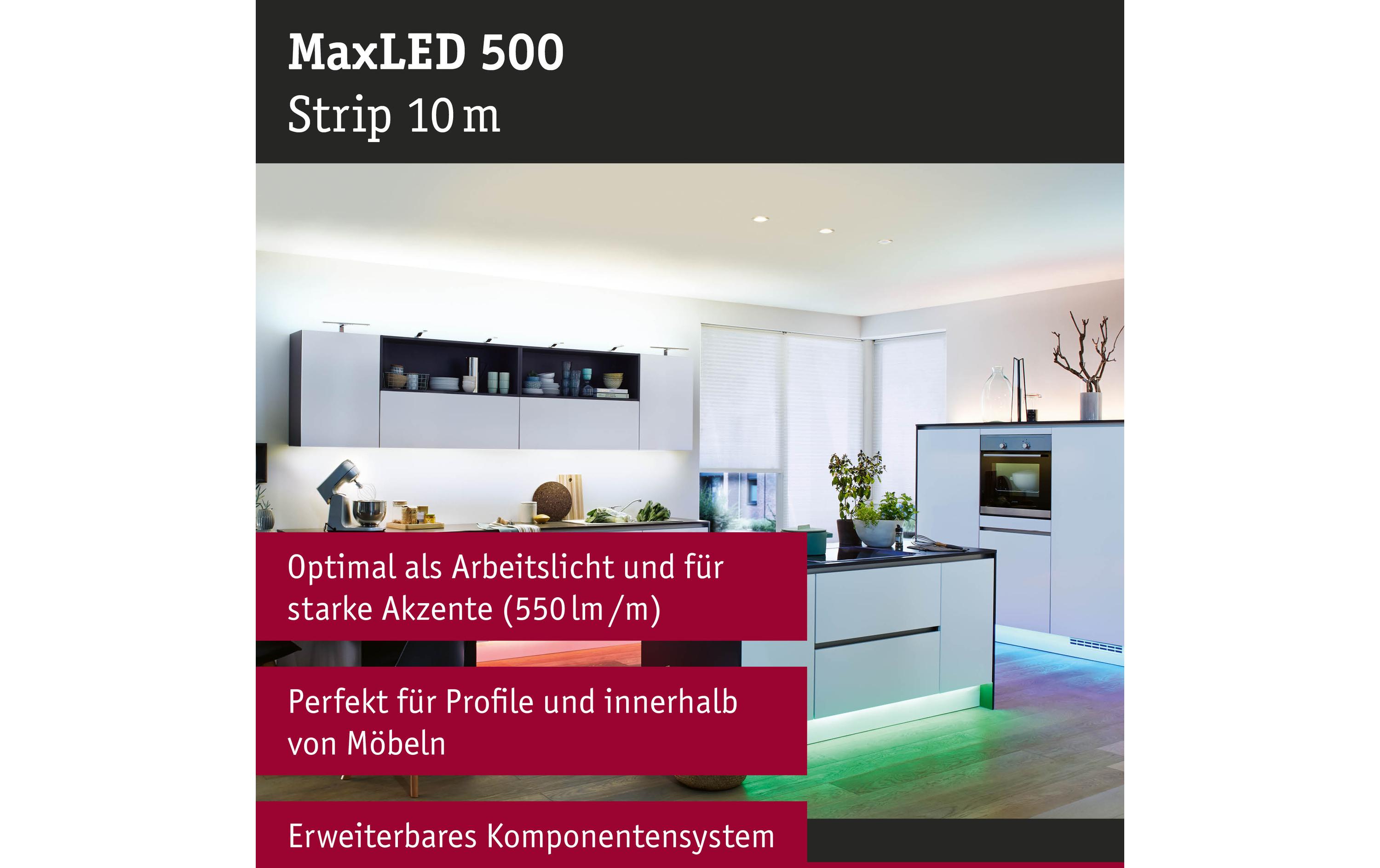 MaxLED 500 LED Strip RGBW inkl. Adapterkabel 10 m<br>Universal-Bandleuchte