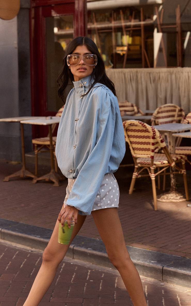 Gris Short Taille Haute À Pois Clair