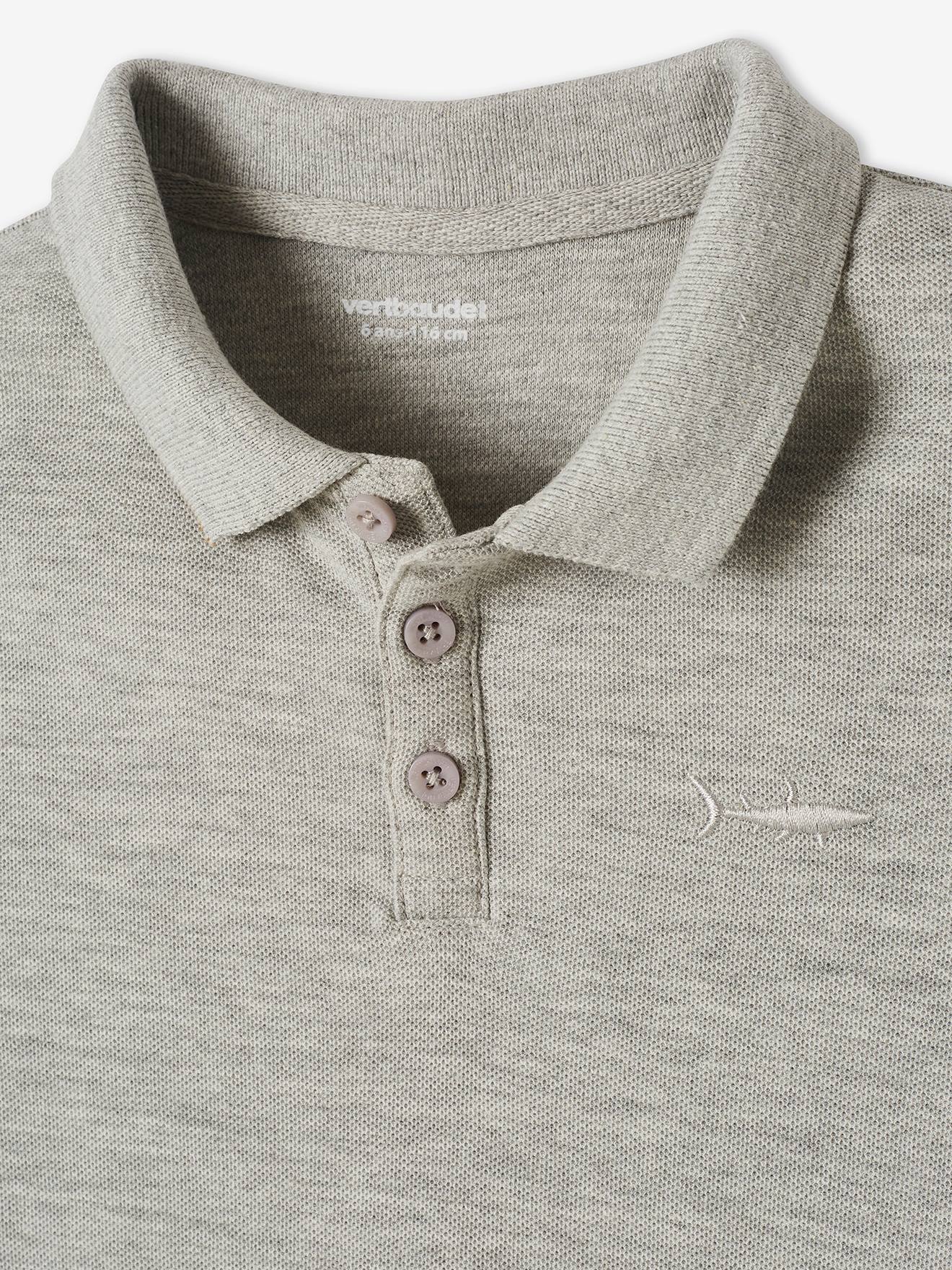 Camisa polo de manga curta com bordado no peito, para meninos, amarelo pastel