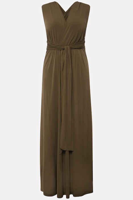 Jersey-Wickelkleid, Maxilänge, Rock in A-Line, ärmellos