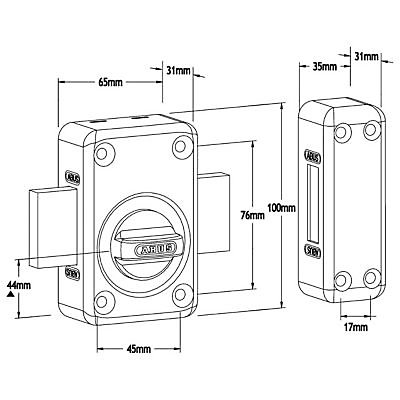 Grand verrou à bouton avec cylindre ø23 mm / 45 mm Abus