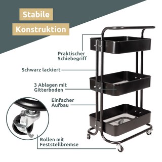 deluxe4home Servierwagen 28 x 80 cm schwarz