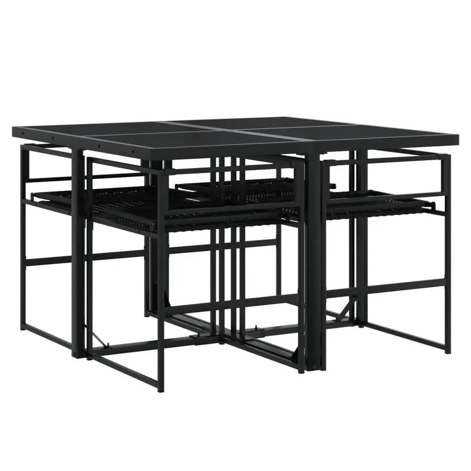 vidaXL - 4-zits Tuinset wit kussens - Inklapbaar - Zwart PE rattan - 110x107 cm