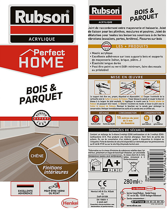 Mastic Rubson Maison Bois & Parquet chêne cartouche 280ml