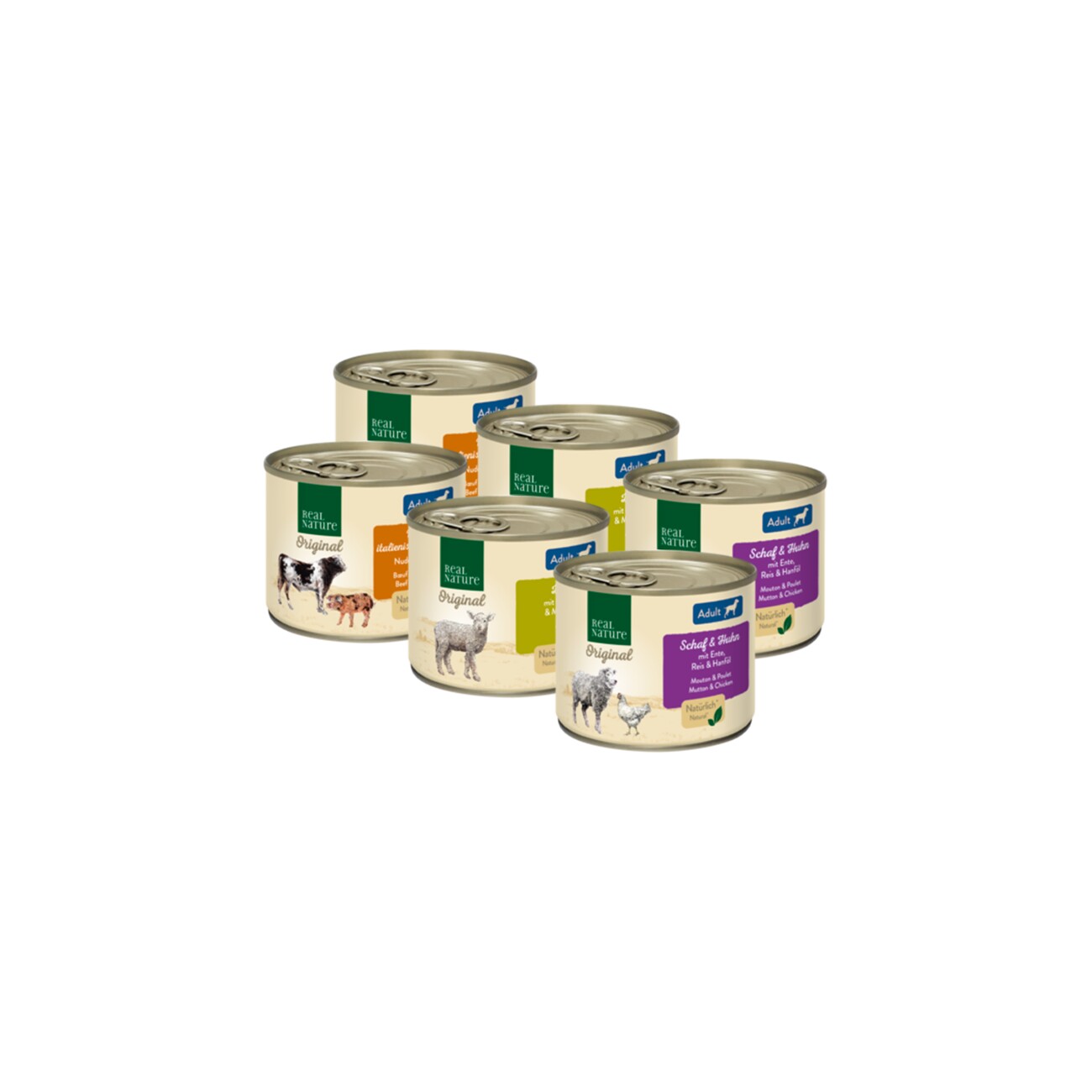 REAL NATURE Nassfutter Hund, Adult 6x200 g Mixpaket 1